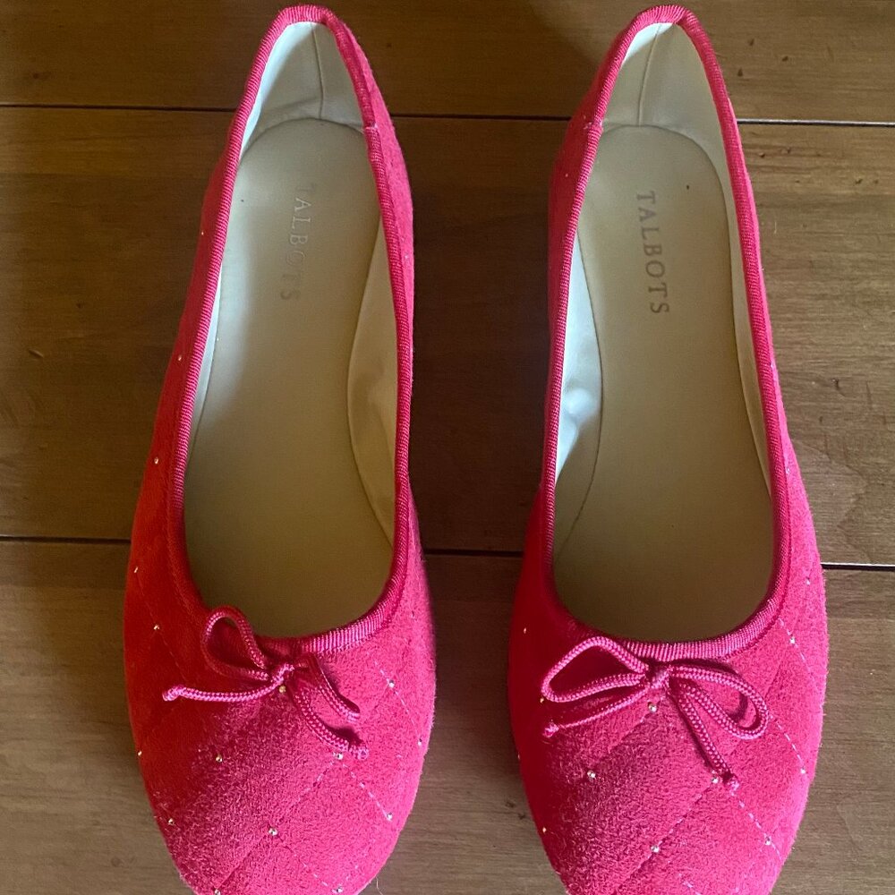 Talbots 8.5 Penelope Quilted Ballet Flats - Red Studded Suede - Picture 13 of 13